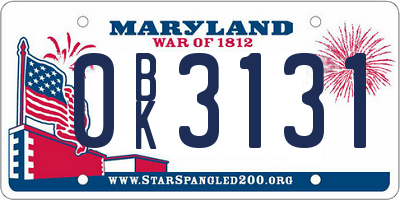 MD license plate 0BK3131