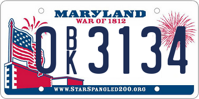 MD license plate 0BK3134