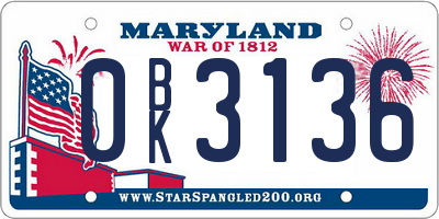 MD license plate 0BK3136