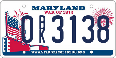 MD license plate 0BK3138