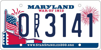 MD license plate 0BK3141