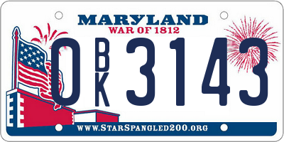 MD license plate 0BK3143