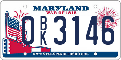 MD license plate 0BK3146