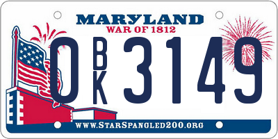 MD license plate 0BK3149