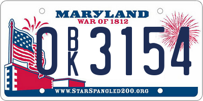 MD license plate 0BK3154