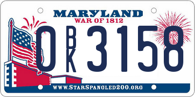 MD license plate 0BK3158