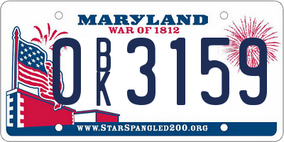 MD license plate 0BK3159
