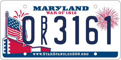 MD license plate 0BK3161