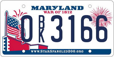 MD license plate 0BK3166