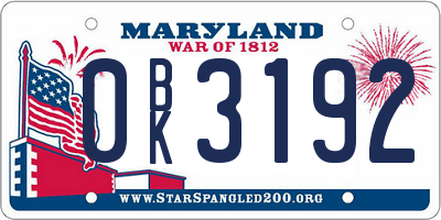 MD license plate 0BK3192