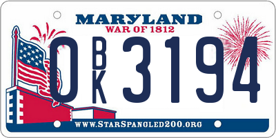 MD license plate 0BK3194