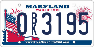 MD license plate 0BK3195