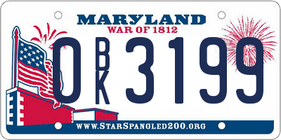 MD license plate 0BK3199