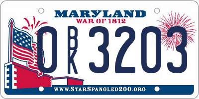 MD license plate 0BK3203