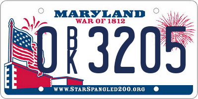 MD license plate 0BK3205