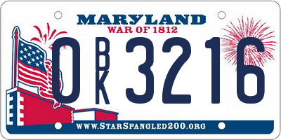 MD license plate 0BK3216