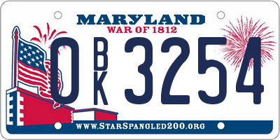 MD license plate 0BK3254