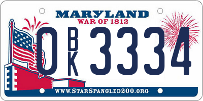 MD license plate 0BK3334