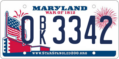 MD license plate 0BK3342