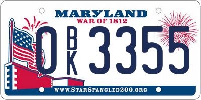 MD license plate 0BK3355
