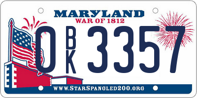 MD license plate 0BK3357