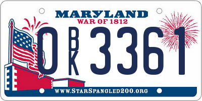 MD license plate 0BK3361