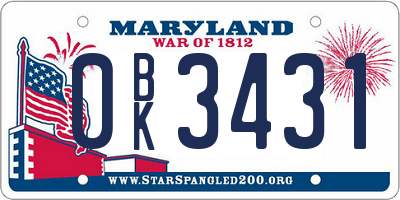 MD license plate 0BK3431