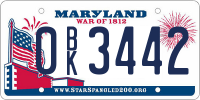 MD license plate 0BK3442