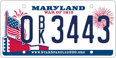 MD license plate 0BK3443
