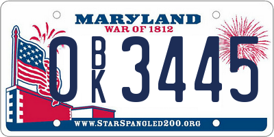 MD license plate 0BK3445