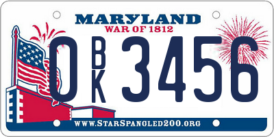 MD license plate 0BK3456