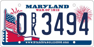 MD license plate 0BK3494