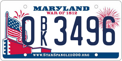 MD license plate 0BK3496