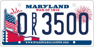 MD license plate 0BK3500