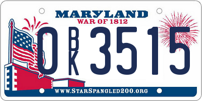 MD license plate 0BK3515