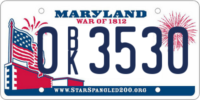 MD license plate 0BK3530