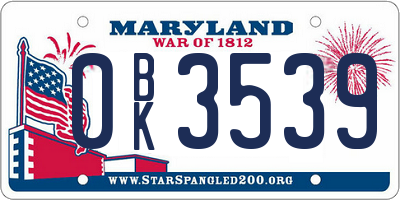 MD license plate 0BK3539