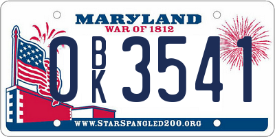 MD license plate 0BK3541
