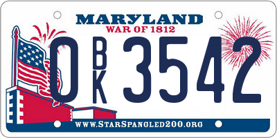 MD license plate 0BK3542