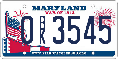 MD license plate 0BK3545