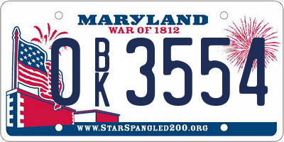 MD license plate 0BK3554