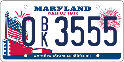 MD license plate 0BK3555