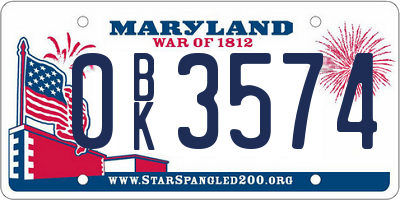 MD license plate 0BK3574