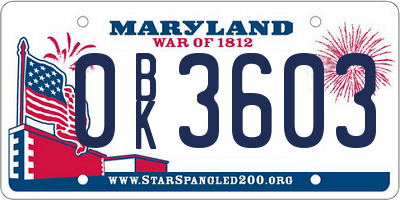 MD license plate 0BK3603