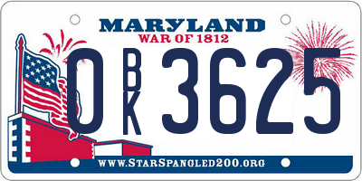 MD license plate 0BK3625