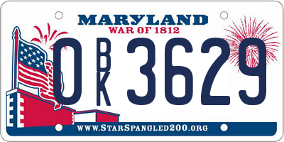 MD license plate 0BK3629