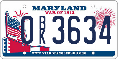 MD license plate 0BK3634