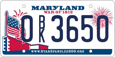 MD license plate 0BK3650