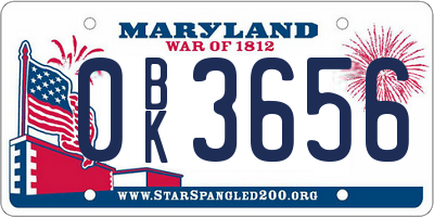 MD license plate 0BK3656
