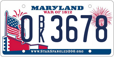 MD license plate 0BK3678
